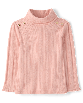 Girls Button Pointelle Turtleneck Top - Little Essentials