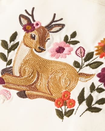 Girls Embroidered Animal Puff Sleeve Top - The Harvest Edit