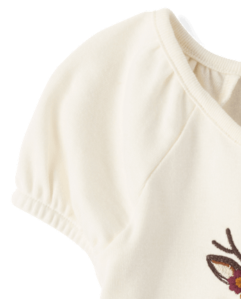 Girls Embroidered Animal Puff Sleeve Top - The Harvest Edit
