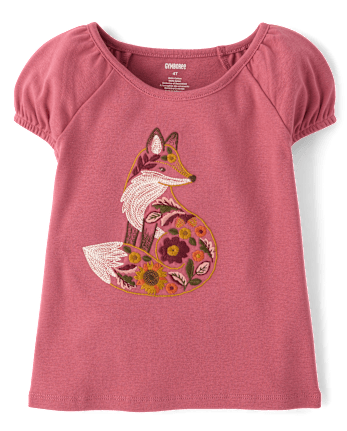 Girls Embroidered Animal Puff Sleeve Top - The Harvest Edit