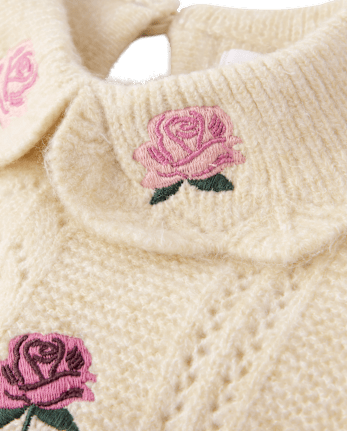 Girls Embroidered Floral Peter Pan Sweater - Countryside Manor