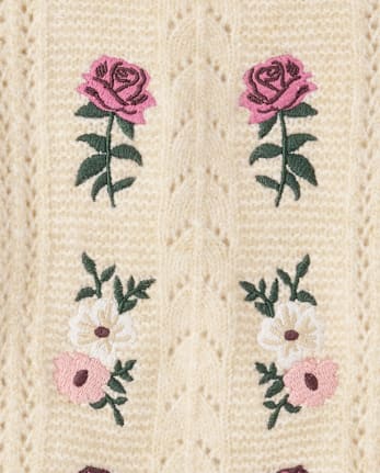 Girls Embroidered Floral Peter Pan Sweater - Countryside Manor