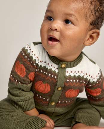Baby Boys Pumpkin Fairisle Sweater Romper - The Harvest Edit