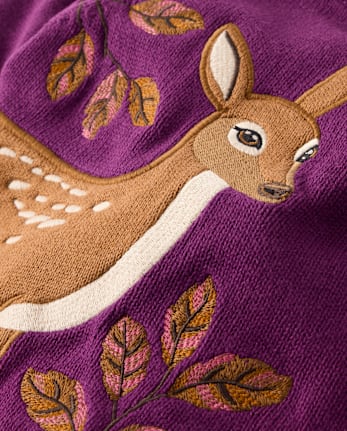 Girls Embroidered Deer Sweater - Countryside Manor