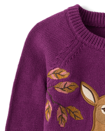 Girls Embroidered Deer Sweater - Countryside Manor