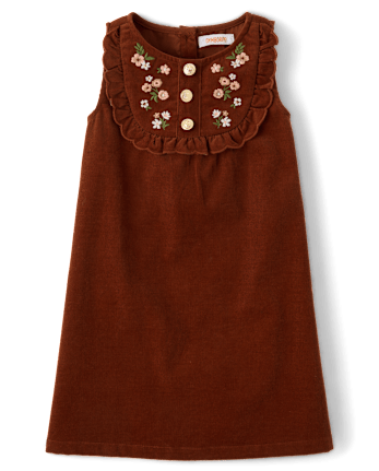 Girls Embroidered Floral Scalloped Corduroy Jumper - Blue Sky Mountain