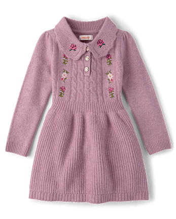Girls Embroidered Floral Sweater Dress - Countryside Manor - VELVET ROSE CL