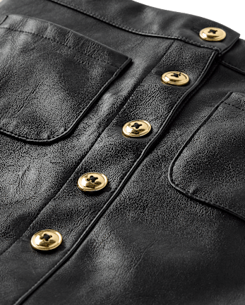 Girls Button Faux Leather Skirt - The Leopard Edit