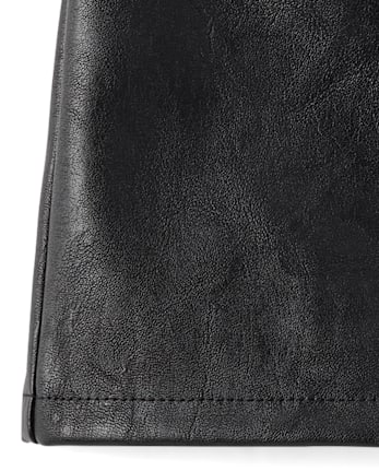 Girls Button Faux Leather Skirt - The Leopard Edit