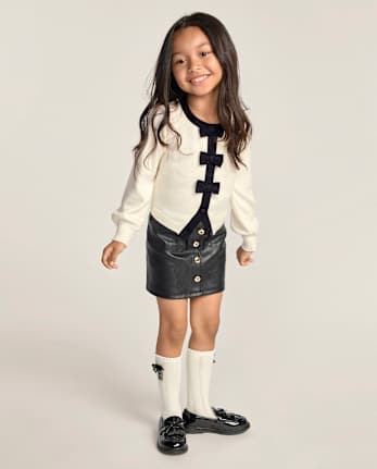 Girls Button Faux Leather Skirt - The Leopard Edit