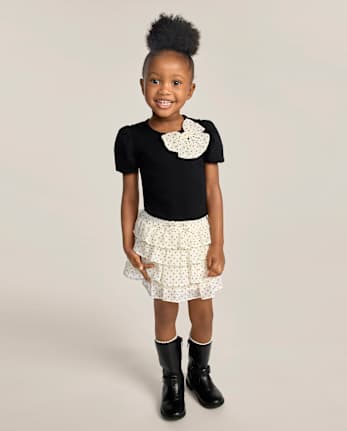 Girls Polka Dot Tiered Ruffle Skirt - The Leopard Edit