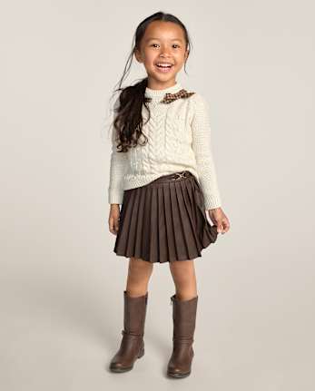 Girls Pleated Faux Leather Skort - Countryside Manor