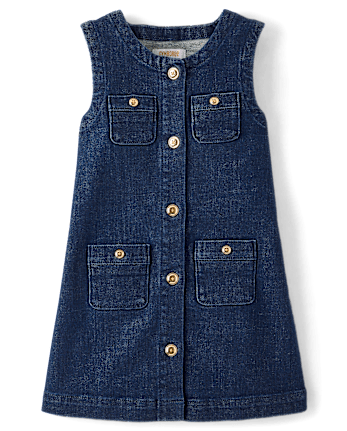 Girls Button Denim Shift Dress - The Leopard Edit