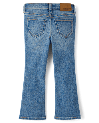Girls Embroidered Floral Flare Jeans - Blue Sky Mountain