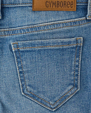 Girls Embroidered Floral Flare Jeans - Blue Sky Mountain