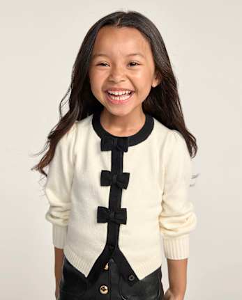 Girls Contrast Bow Cardigan - The Leopard Edit