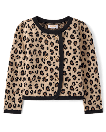 Girls Leopard Double Breasted Cardigan - The Leopard Edit