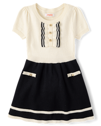 Girls Contrast Ruffle Sweater Dress - The Leopard Edit