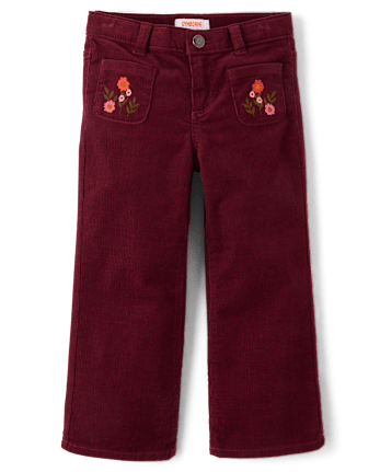 Girls Embroidered Floral Corduroy Wide Leg Pants - The Harvest Edit