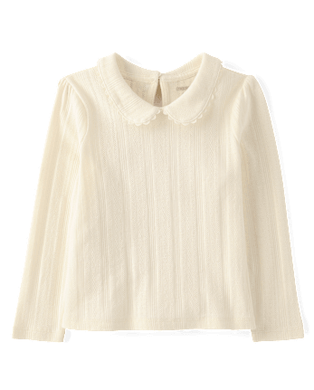 Girls Pointelle Peter Pan Top - Little Essentials