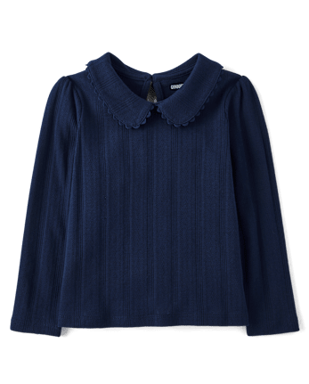 Girls Pointelle Peter Pan Top - Little Essentials