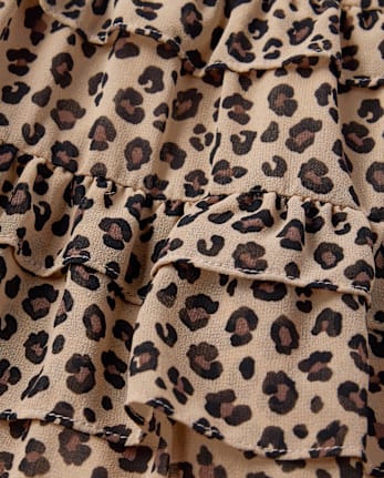 Girls Leopard Chiffon Tiered Ruffle Dress - The Leopard Edit