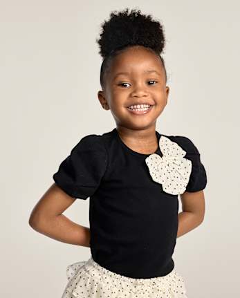 Girls Polka Dot Bow Puff Sleeve Top - The Leopard Edit