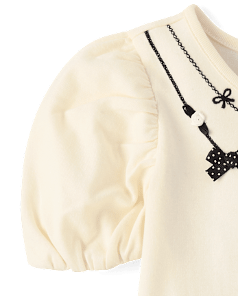Girls Embroidered Necklace Puff Sleeve Top - The Leopard Edit