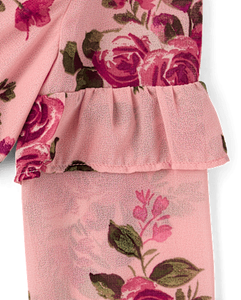 Girls Floral Chiffon Ruffle Dress - Countryside Manor - PINK KISS CL