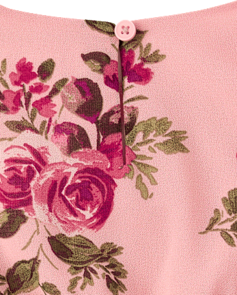 Girls Floral Chiffon Ruffle Dress - Countryside Manor - PINK KISS CL