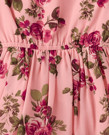 Girls Floral Chiffon Ruffle Dress - Countryside Manor - PINK KISS CL