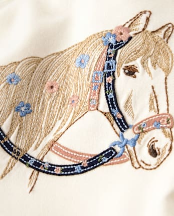 Girls Embroidered Horse Ruffle Top - Blue Sky Mountain