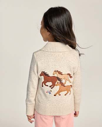 Girls Embroidered Horse Shawl Cardigan - Blue Sky Mountain