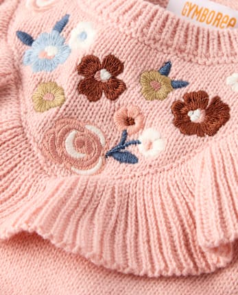 Girls Embroidered Floral Ruffle Sweater Top - Blue Sky Mountain
