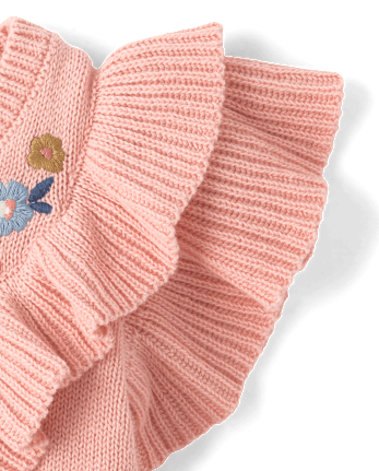 Girls Embroidered Floral Ruffle Sweater Top - Blue Sky Mountain
