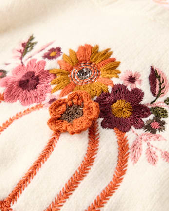 Girls Embroidered Floral Pumpkin Sweater - The Harvest Edit