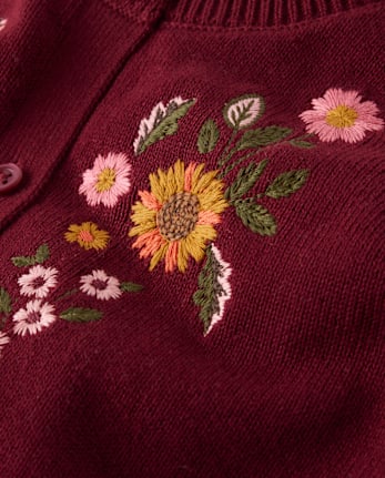 Girls Embroidered Floral Puff Sleeve Cardigan - The Harvest Edit