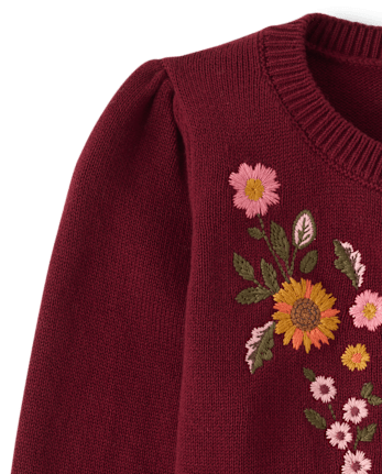Girls Embroidered Floral Puff Sleeve Cardigan - The Harvest Edit
