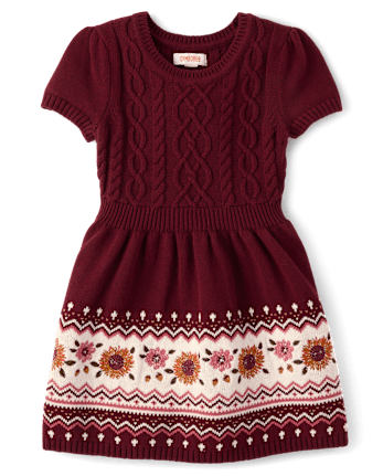 Girls Embroidered Floral Fairisle Sweater Dress - The Harvest Edit