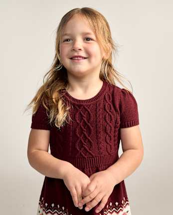 Girls Embroidered Floral Fairisle Sweater Dress - The Harvest Edit
