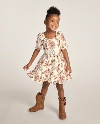 Girls Floral Flannel Ruffle Dress - The Harvest Edit