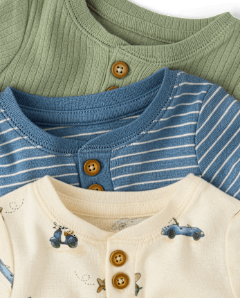 Baby Boys Vehicle Henley Bodysuit 3-Pack