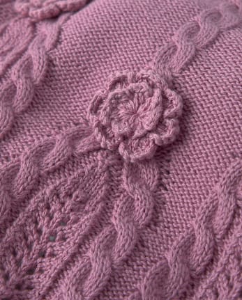 Girls Crochet Floral Cable Knit Sweater - Countryside Manor