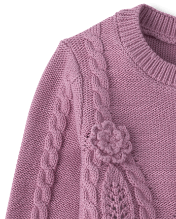 Girls Crochet Floral Cable Knit Sweater - Countryside Manor