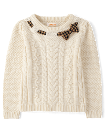 Girls Plaid Bow Puff Sleeve Sweater - Countryside Manor