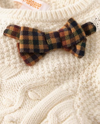Girls Plaid Bow Puff Sleeve Sweater - Countryside Manor