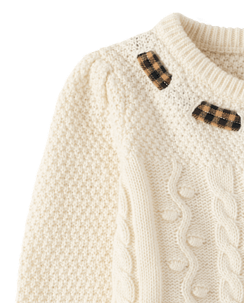 Girls Plaid Bow Puff Sleeve Sweater - Countryside Manor