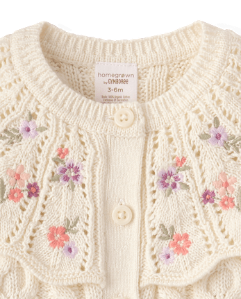 Baby Girls Embroidered Floral Cable Knit Ruffle Cardigan - Countryside Manor