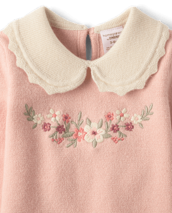 Baby Girls Embroidered Floral Sweater 2-Piece Outfit Set
