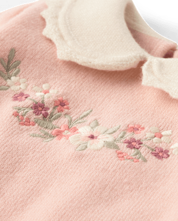 Baby Girls Embroidered Floral Sweater 2-Piece Outfit Set